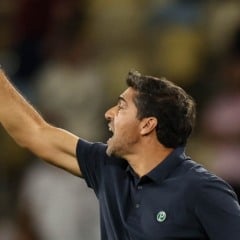 O t&eacute;cnico Abel Ferreira, da SE Palmeiras, em jogo contra a equipe do Fluminense FC, durante partida v&aacute;lida pela vig&eacute;sima terceira rodada, do Campeonato Brasileiro, S&eacute;rie A, no Est&aacute;dio do Maracan&atilde;. (Foto: Cesar Greco/Palmeiras/by Canon)
