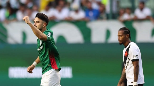 O jogador Flaco López, da SE Palmeiras, comemora seu gol contra a equipe do CR Vasco da Gama, durante partida válida pela vigésima quarta rodada, do Campeonato Brasileiro, Série A, na arena Nubank Parque. (Foto: Cesar Greco/Palmeiras/by Canon)
