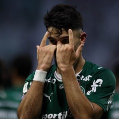 O jogador Flaco L&oacute;pez, da SE Palmeiras, comemora seu gol contra a equipe do CR Vasco da Gama, durante partida v&aacute;lida pela vig&eacute;sima quarta rodada, do Campeonato Brasileiro, S&eacute;rie A, na arena Nubank Parque. (Foto: Cesar Greco/Palmeiras/by Canon)
