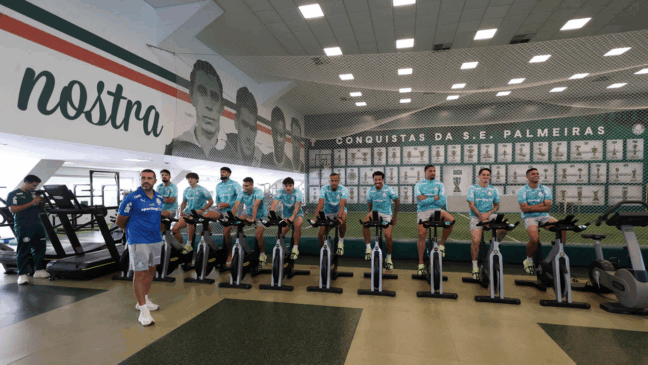 Os jogadores da SE Palmeiras, durante treinamento, na Academia de Futebol. (Foto: Cesar Greco/Palmeiras/by Canon)
