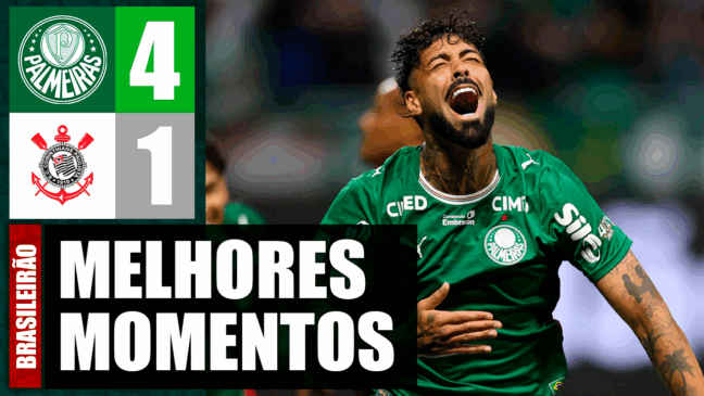 Assista aos melhores momentos da goleada do Palmeiras no Dérbi, pelo Brasileirão