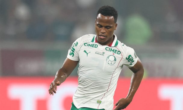 Jhon Arias em campo pelo Palmeiras. Foto:  César Greco/Palmeiras