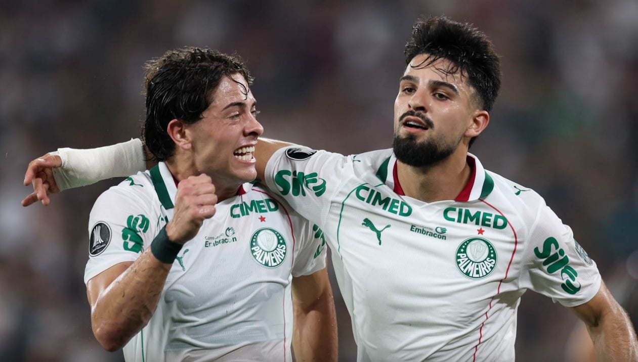 Flaco López comemora com Giay no Maracanã (Foto: Cesar Greco/Palmeiras) Flaco López comemora com Giay no Maracanã (Foto: Cesar Greco/Palmeiras)