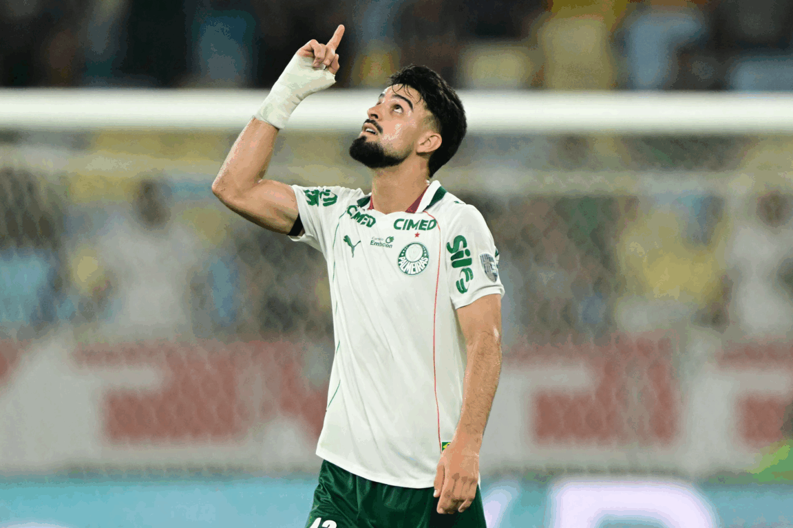 Flaco López comemora seu gol no Maracanã. Foto: Palmeiras/César Greco Flaco López comemora seu gol no Maracanã. Foto: Palmeiras/César Greco
